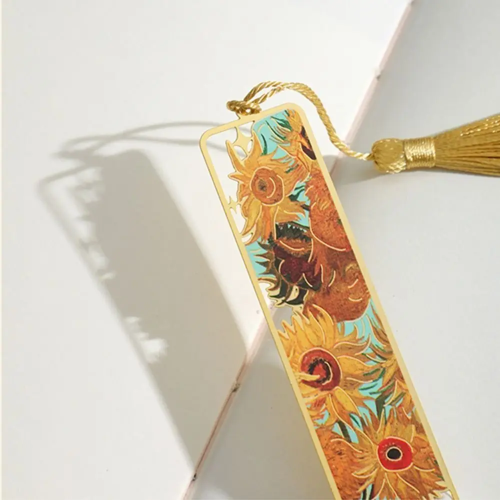 Creative Oil Painting Metal Bookmark Student Gift Tassel Pendant Reading Book Clip School Office Supplies Ruler Pagination Mark