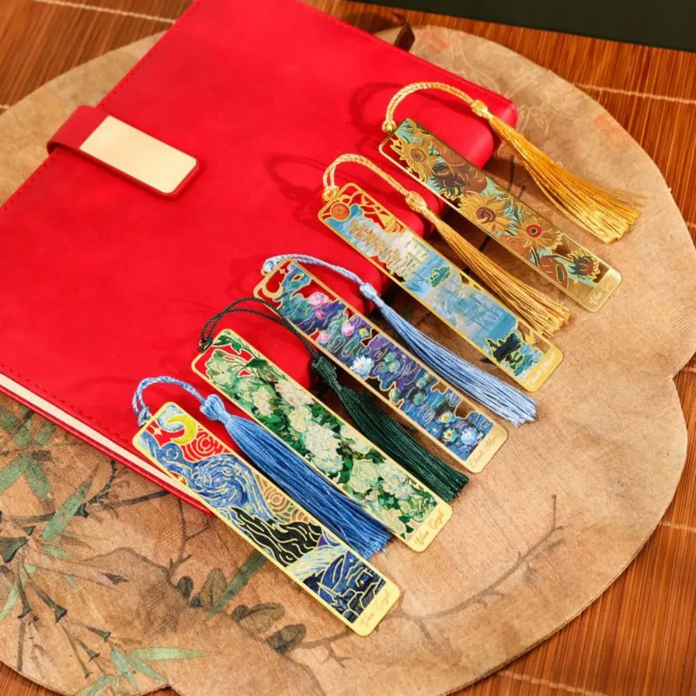 Creative Oil Painting Metal Bookmark Student Gift Tassel Pendant Reading Book Clip School Office Supplies Ruler Pagination Mark