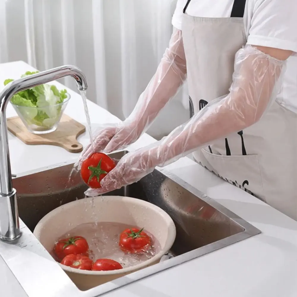 10PCS Waterproof Disposable Gloves Multifunctional Transparent Cleaning Long Gloves Durable Thickened Disposable Hand Sleeves