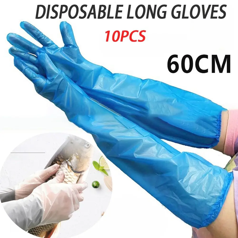 10PCS Waterproof Disposable Gloves Multifunctional Transparent Cleaning Long Gloves Durable Thickened Disposable Hand Sleeves