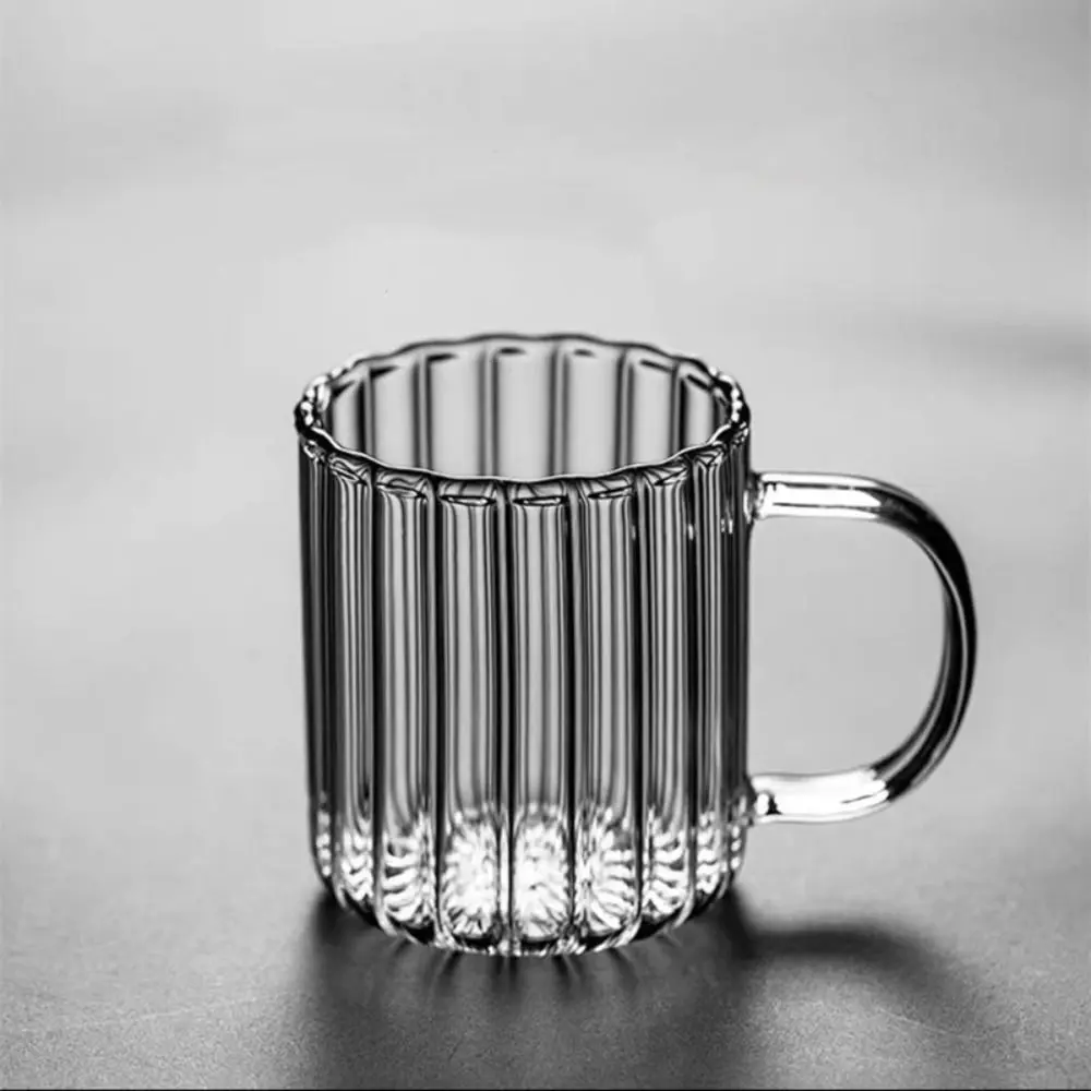 Heat Resistant Glass Striped Water Cup Breakfast Oatmeal Milk Coffee Cup Household Large Capacity Cup Water Cup with Handle