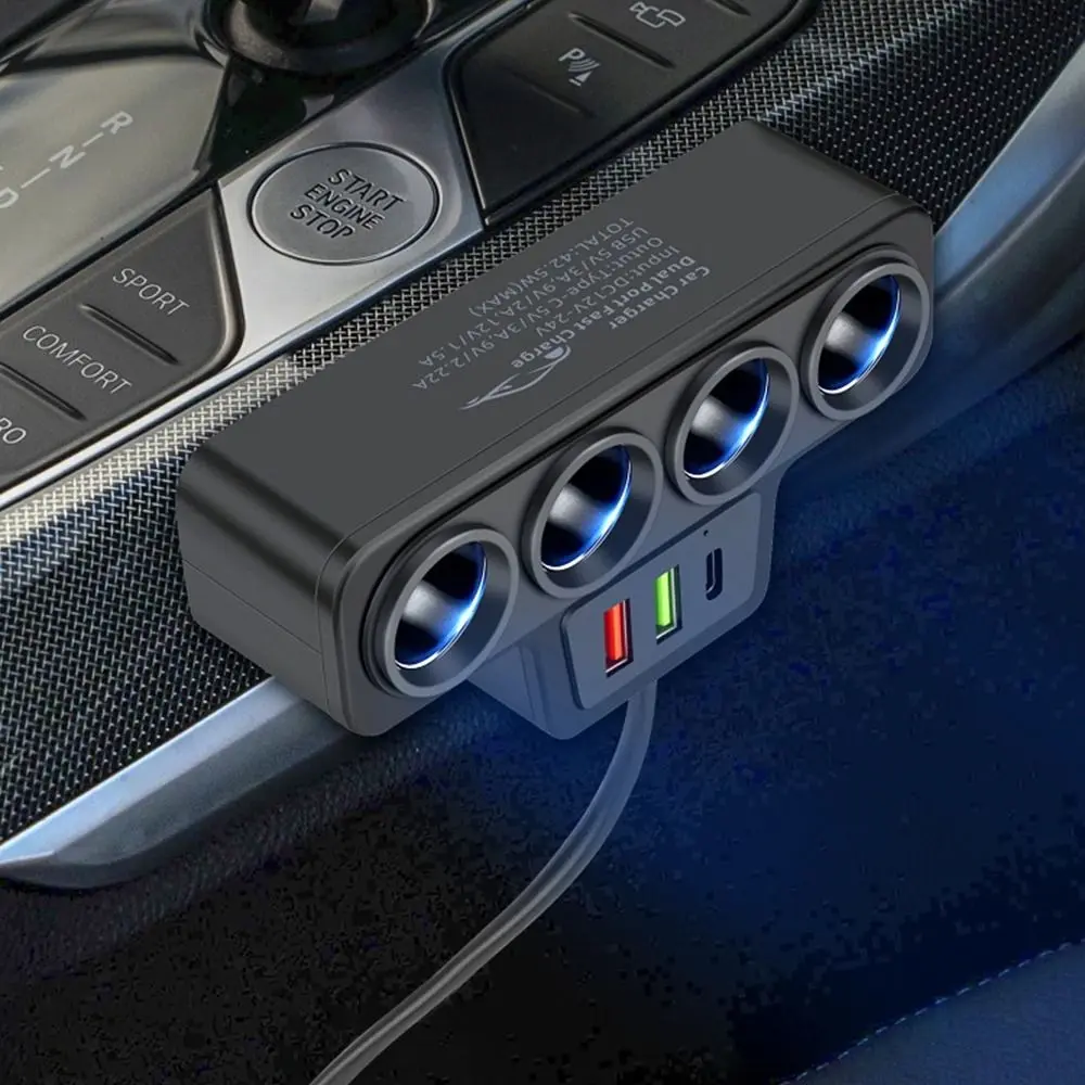 12V/24V Car Cigarette Lighter Adapter New 4-Socket 120W 4 Way Cigarette Lighter Adapter Port USB Port Socket Splitte Car