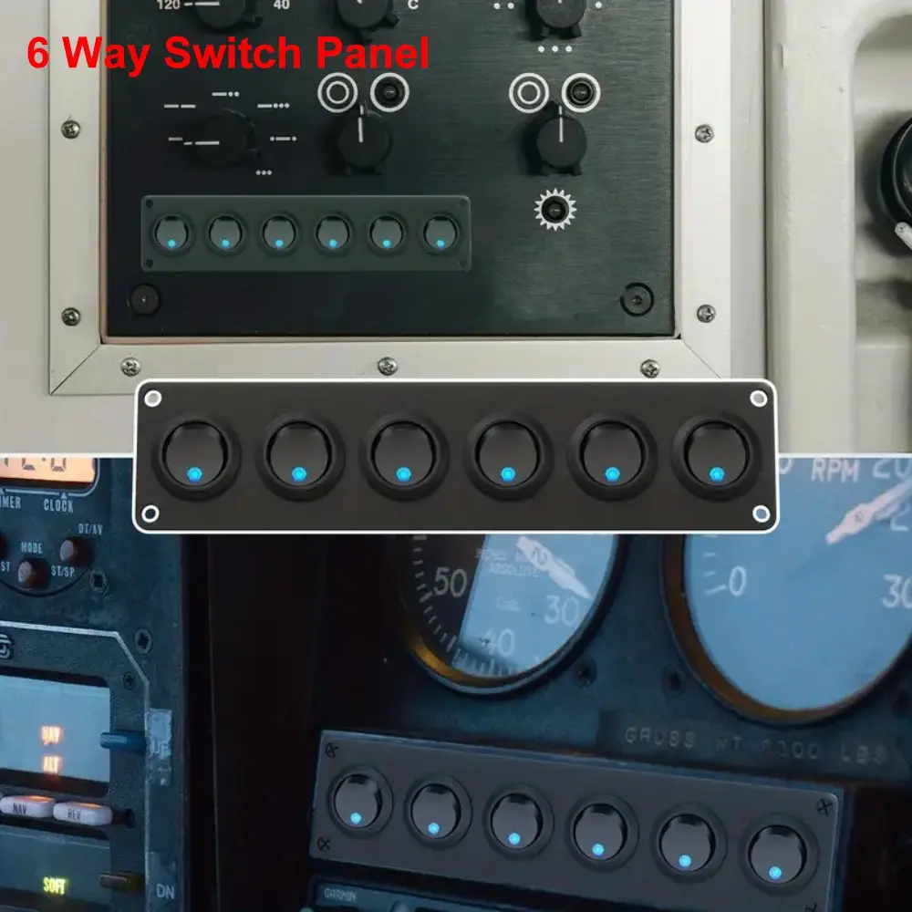 6 Gang Switch Panel Waterproof SPST Toggle Switch Panel 12V 20A 3 Pins Rocker Toggle Switch Panel for RV Car Truck Marine