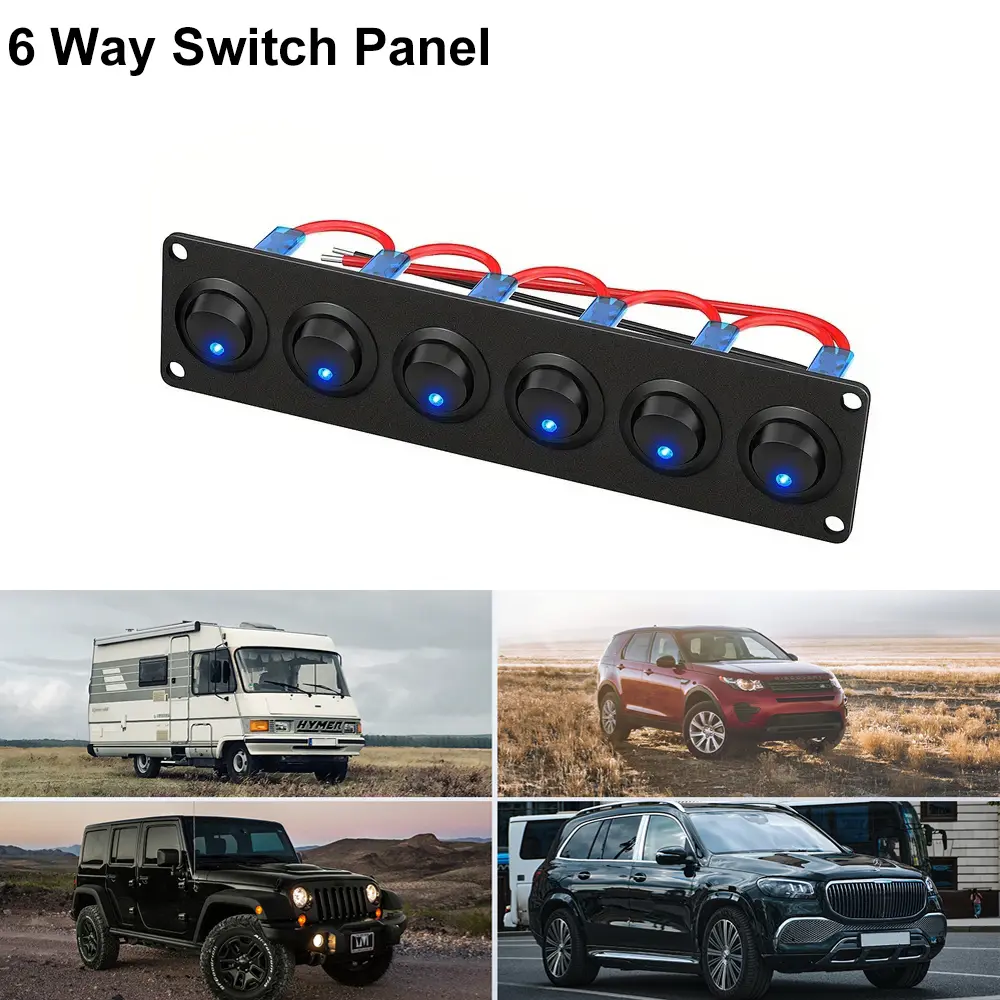 6 Gang Switch Panel Waterproof SPST Toggle Switch Panel 12V 20A 3 Pins Rocker Toggle Switch Panel for RV Car Truck Marine