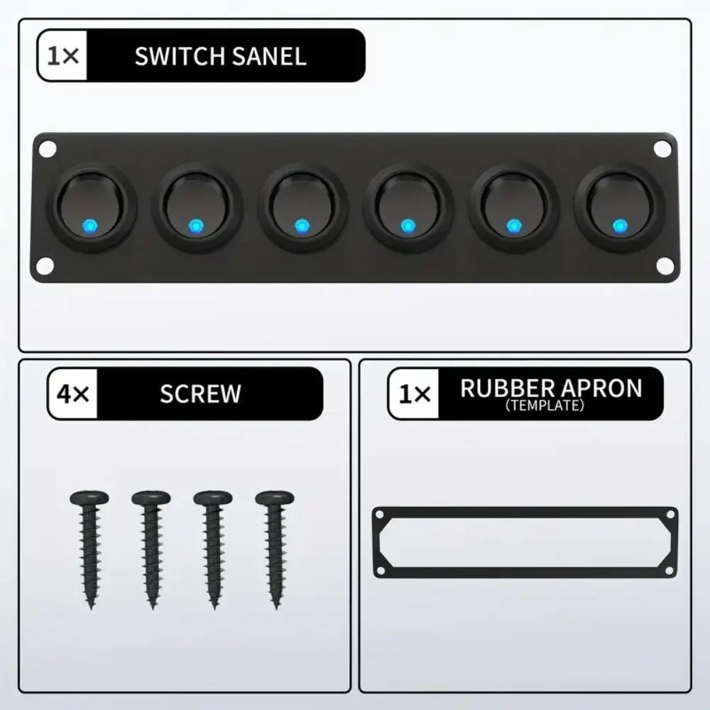 6 Gang Switch Panel Waterproof SPST Toggle Switch Panel 12V 20A 3 Pins Rocker Toggle Switch Panel for RV Car Truck Marine