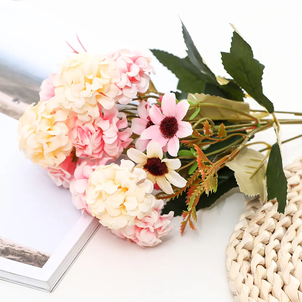15 Flowers Gifts Home Decoration Party Supplies Floral Arrangement Lifelike Plants Silk Daisy Artificial Hydrangea