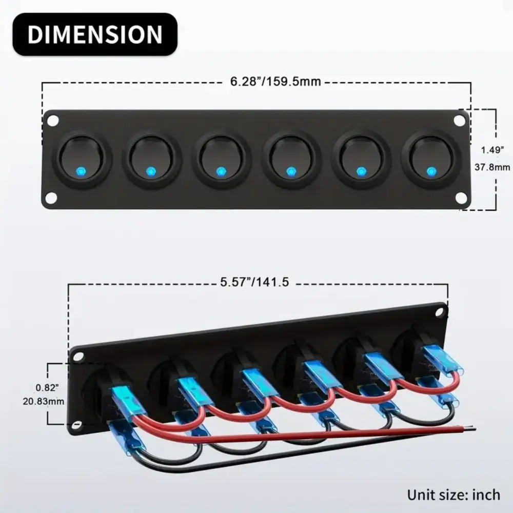6 Gang Switch Panel Waterproof SPST Toggle Switch Panel 12V 20A 3 Pins Rocker Toggle Switch Panel for RV Car Truck Marine