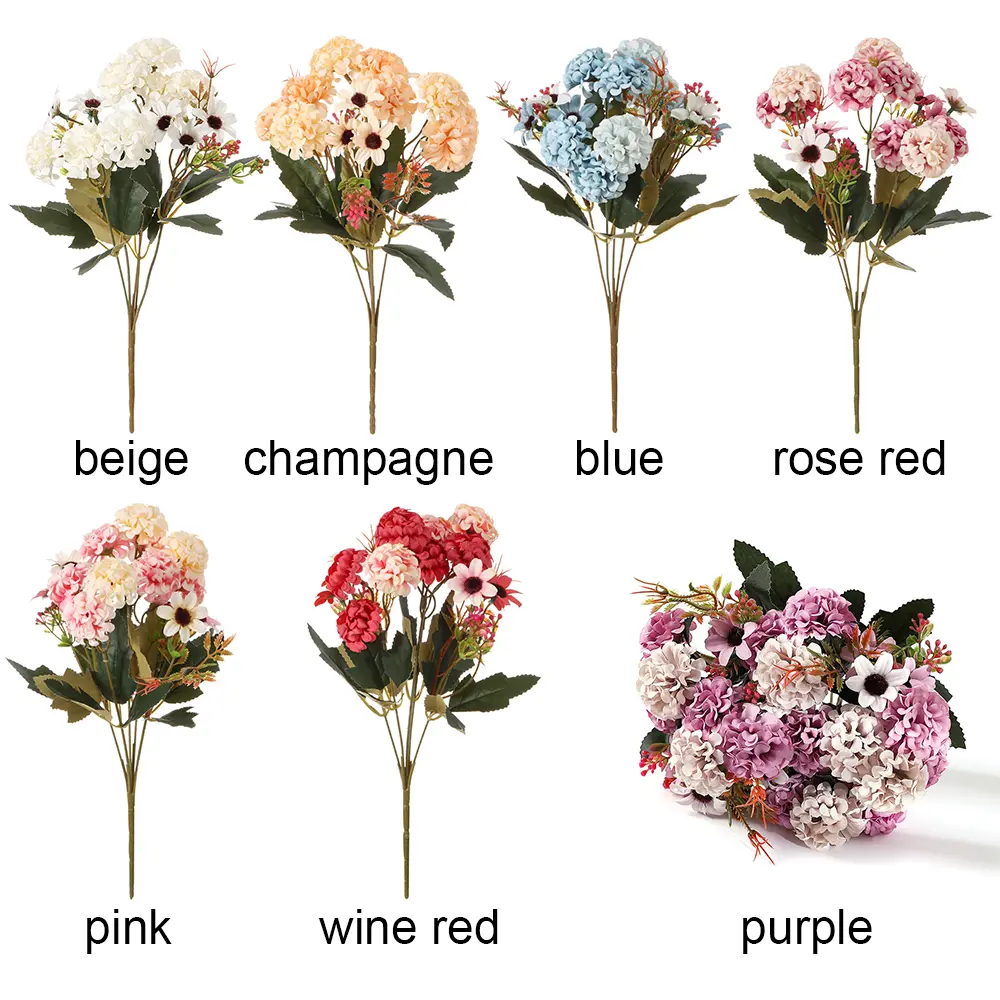 15 Flowers Gifts Home Decoration Party Supplies Floral Arrangement Lifelike Plants Silk Daisy Artificial Hydrangea