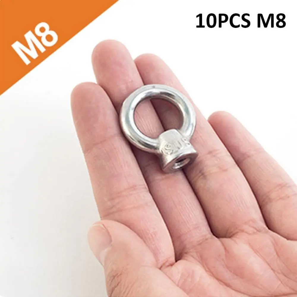 10pcs 304 Stainless Steel Threaded Nut Fastener Ring Shape M8(5/16") Eyebolt Ring Lifting Eye Nut Lifting Accessories