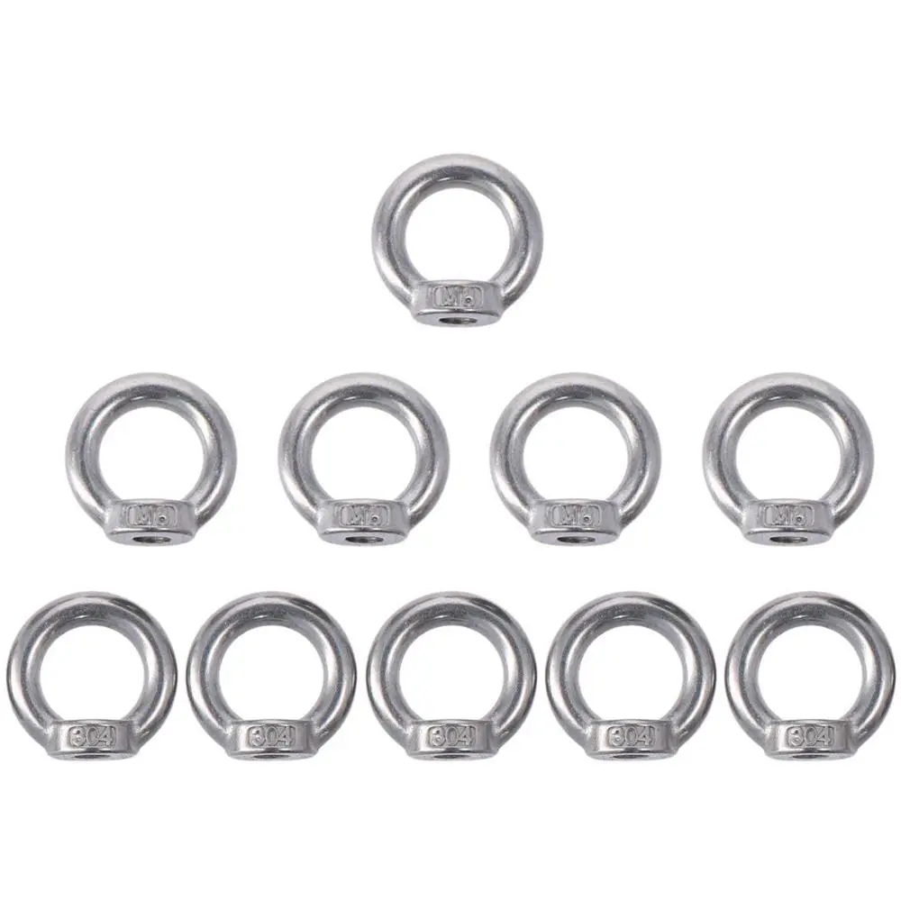 10pcs 304 Stainless Steel Threaded Nut Fastener Ring Shape M8(5/16") Eyebolt Ring Lifting Eye Nut Lifting Accessories