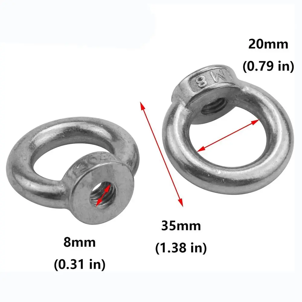 10pcs 304 Stainless Steel Threaded Nut Fastener Ring Shape M8(5/16") Eyebolt Ring Lifting Eye Nut Lifting Accessories