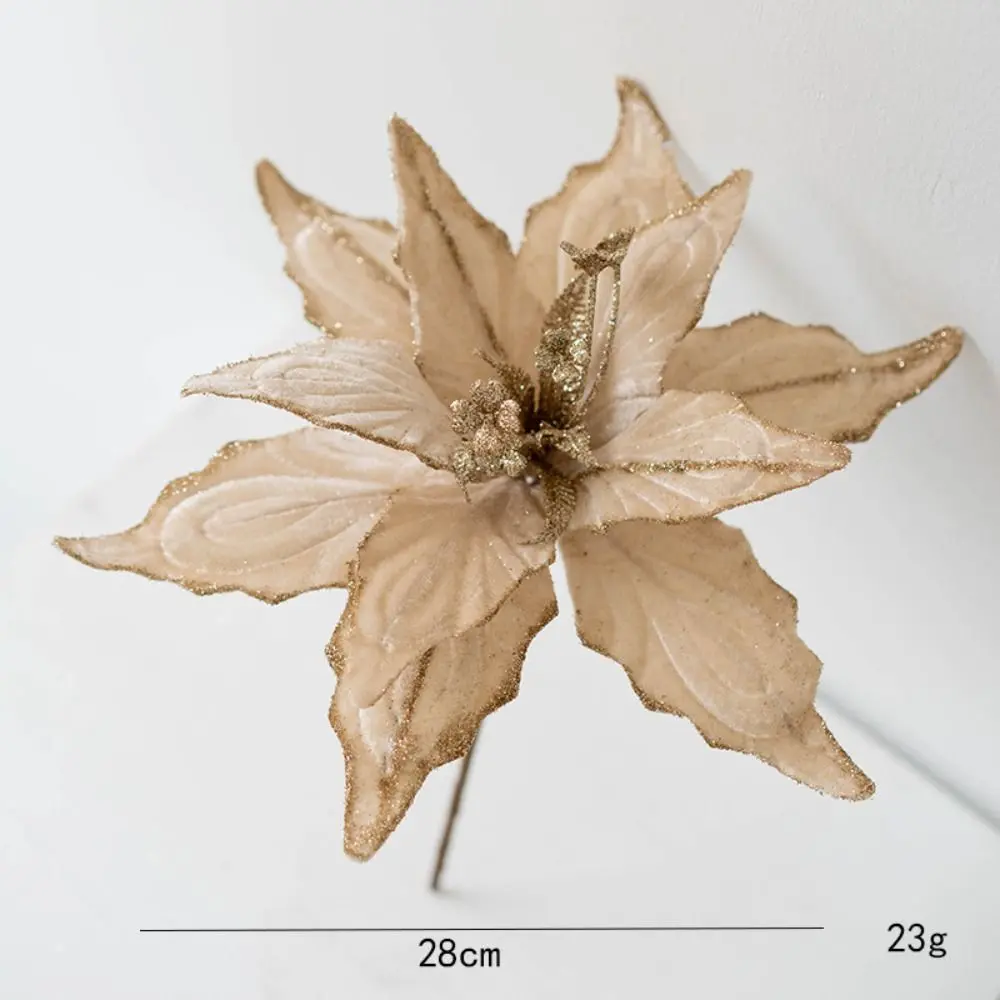 Glitter Christmas Poinsettia Flower 28cm Realistic Merry Christmas Decoration Artificil Handmade Xmas Tree Decor 2023 New Year