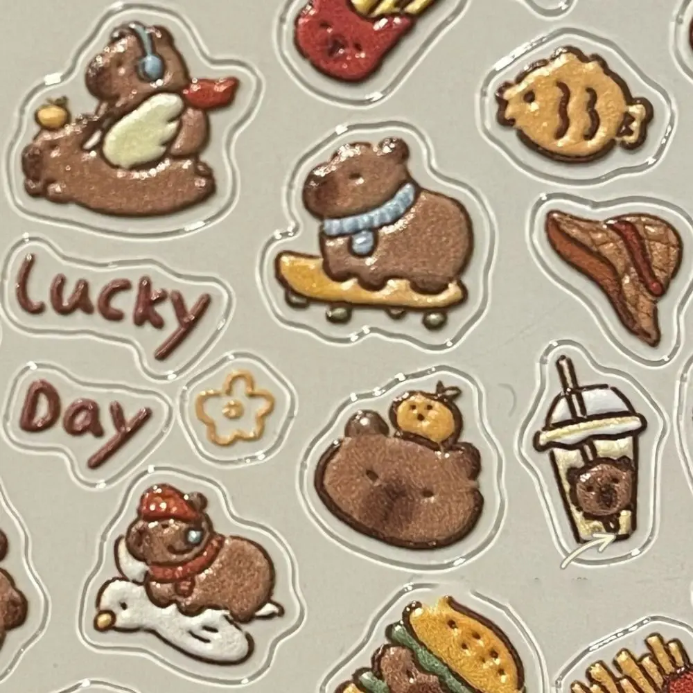 1/10pcs Cute Cartoon Capybara Nail Sticker Brown Capibala Self Adhesive Decal Nail Art Sticker Soft Embossed Nail Art Decoration