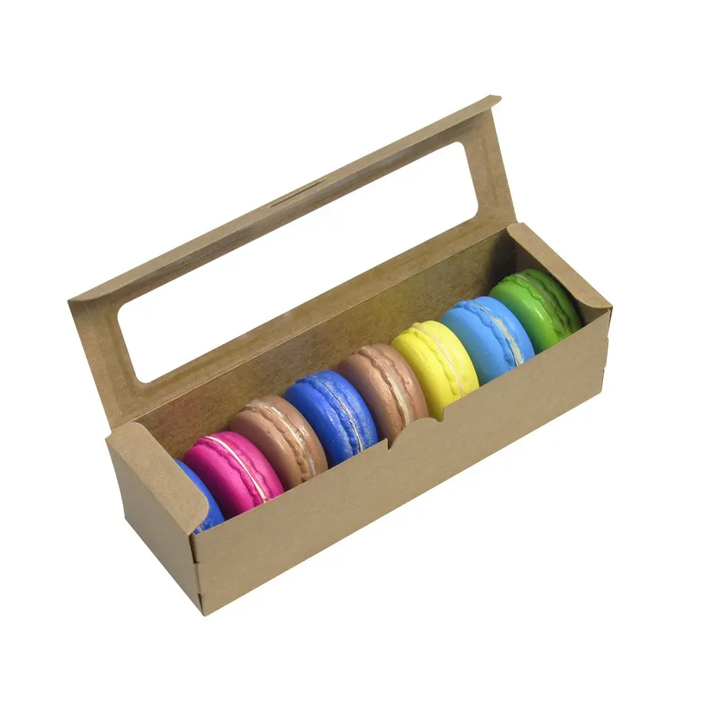 with Clear Window Macaron Boxes Dessert Cookies Treat 2 Colors White Pastry Packaging Container Kraft Paper