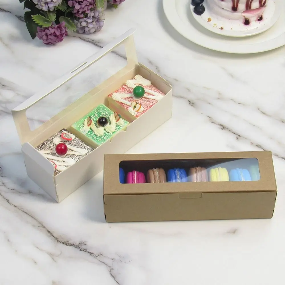 with Clear Window Macaron Boxes Dessert Cookies Treat 2 Colors White Pastry Packaging Container Kraft Paper
