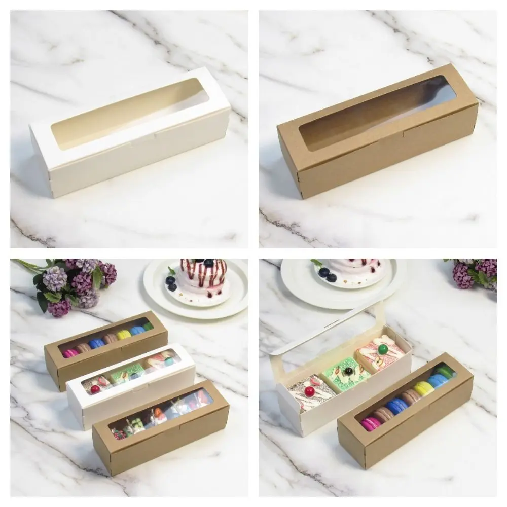 with Clear Window Macaron Boxes Dessert Cookies Treat 2 Colors White Pastry Packaging Container Kraft Paper