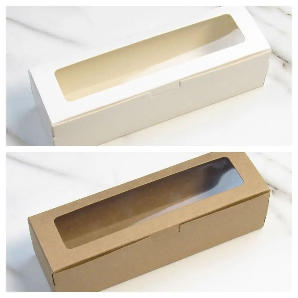 with Clear Window Macaron Boxes Dessert Cookies Treat 2 Colors White Pastry Packaging Container Kraft Paper