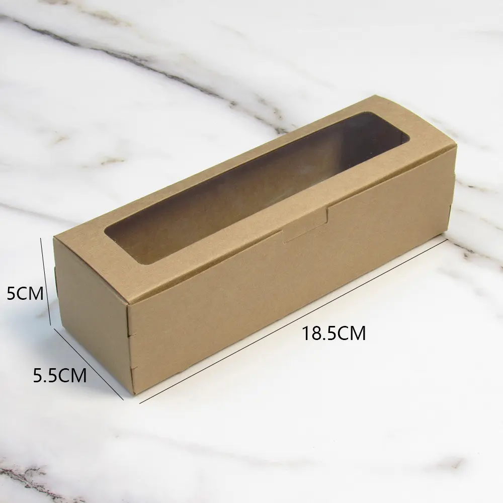 with Clear Window Macaron Boxes Dessert Cookies Treat 2 Colors White Pastry Packaging Container Kraft Paper