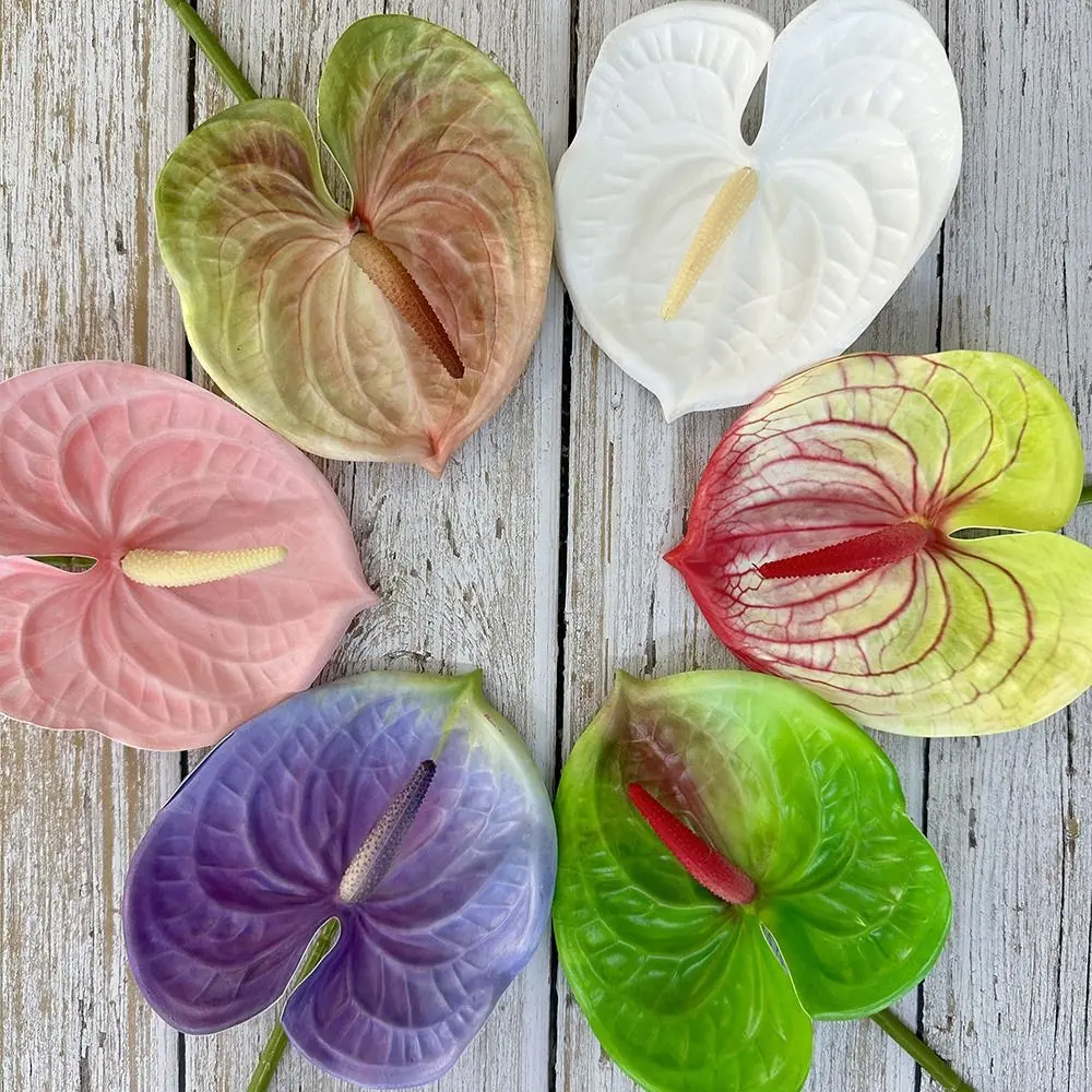 NEW Multicolor Artificial Small Anthurium Soft Rubber Real Touch Faux Red Palm Photo Props 60cm Simulation Plant DIY Accessories