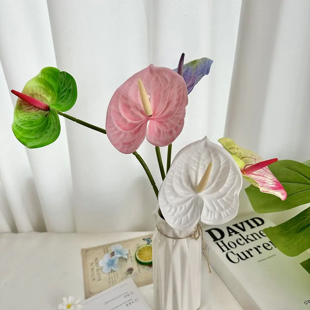 NEW Multicolor Artificial Small Anthurium Soft Rubber Real Touch Faux Red Palm Photo Props 60cm Simulation Plant DIY Accessories