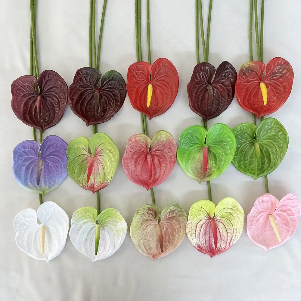 NEW Multicolor Artificial Small Anthurium Soft Rubber Real Touch Faux Red Palm Photo Props 60cm Simulation Plant DIY Accessories