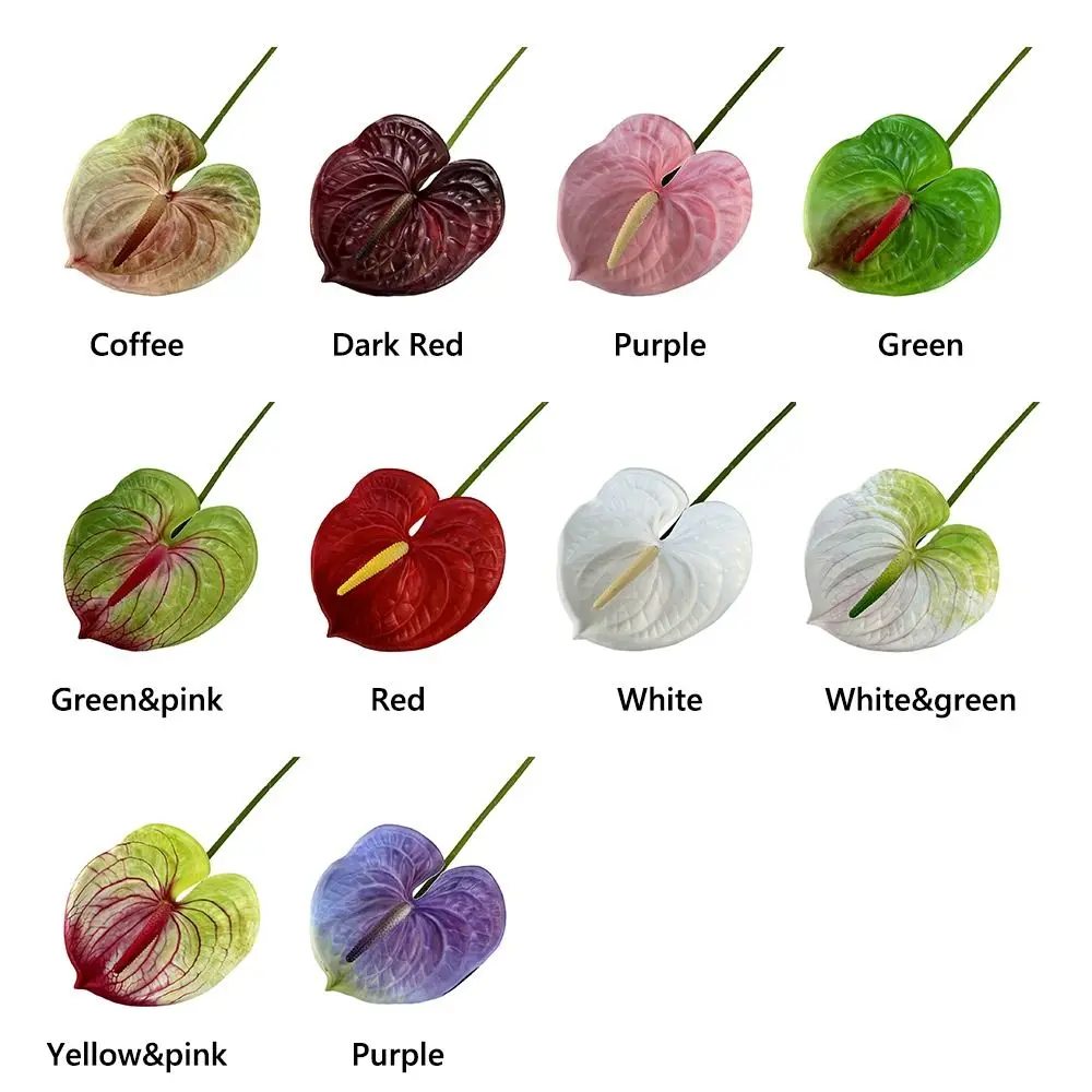NEW Multicolor Artificial Small Anthurium Soft Rubber Real Touch Faux Red Palm Photo Props 60cm Simulation Plant DIY Accessories