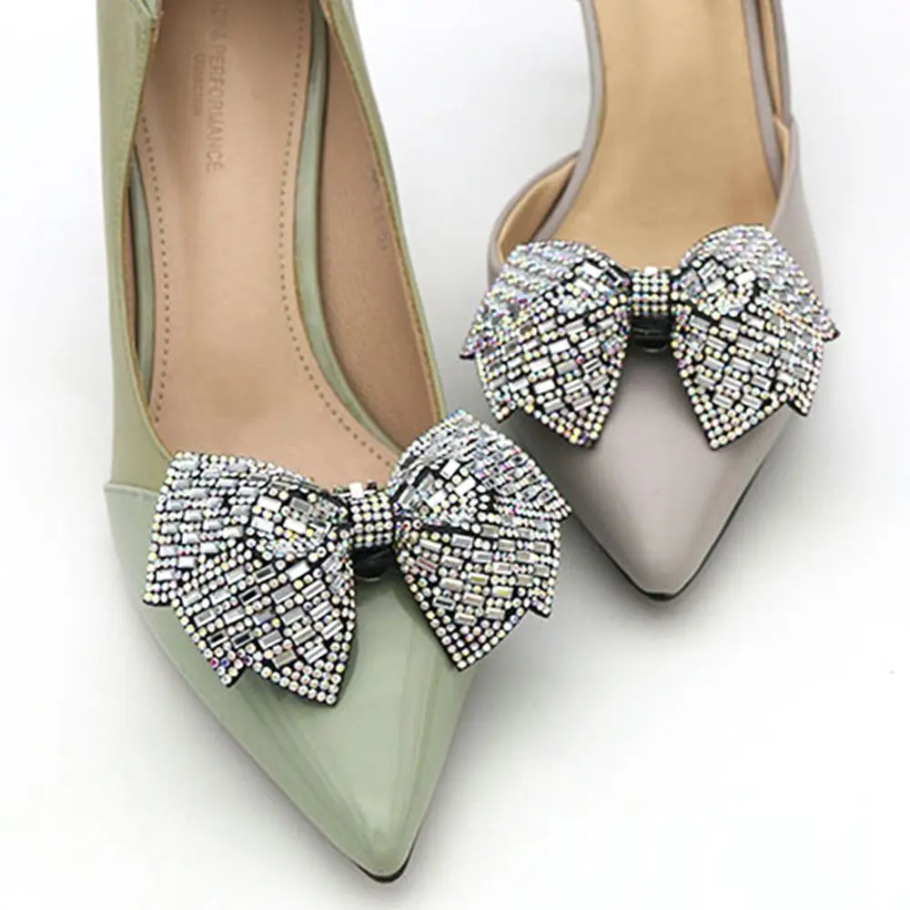 1 Pcs Crystal Rhinestones Bow Shoe Clips Wedding Bridal Shoe Buckles DIY Manual Bead High Heels Flower Decorations Accessories