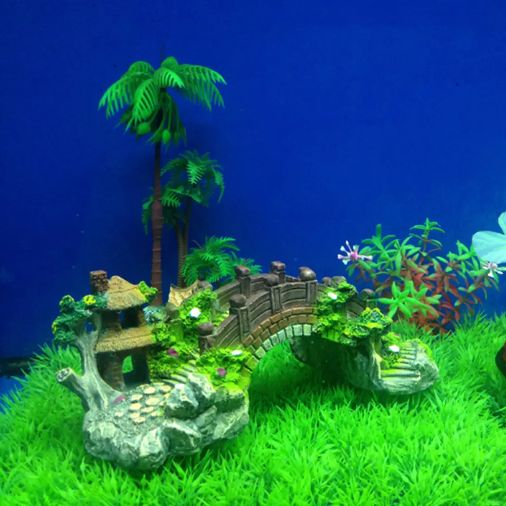 Aquarium Accessories Arbor Tree Plant Fake Landscaping Artificial Bridge Rockery Resin Aquarium Ornaments Fish Tank Ornament