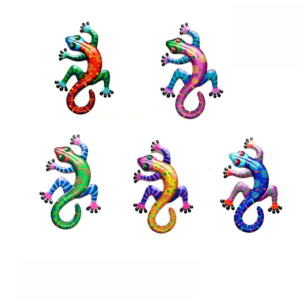 Iron Art Gecko Ornaments Wall Art Decoration Simulation Small Metal Gecko Lizard Sculptures Outdoor Home Garden Frnaments