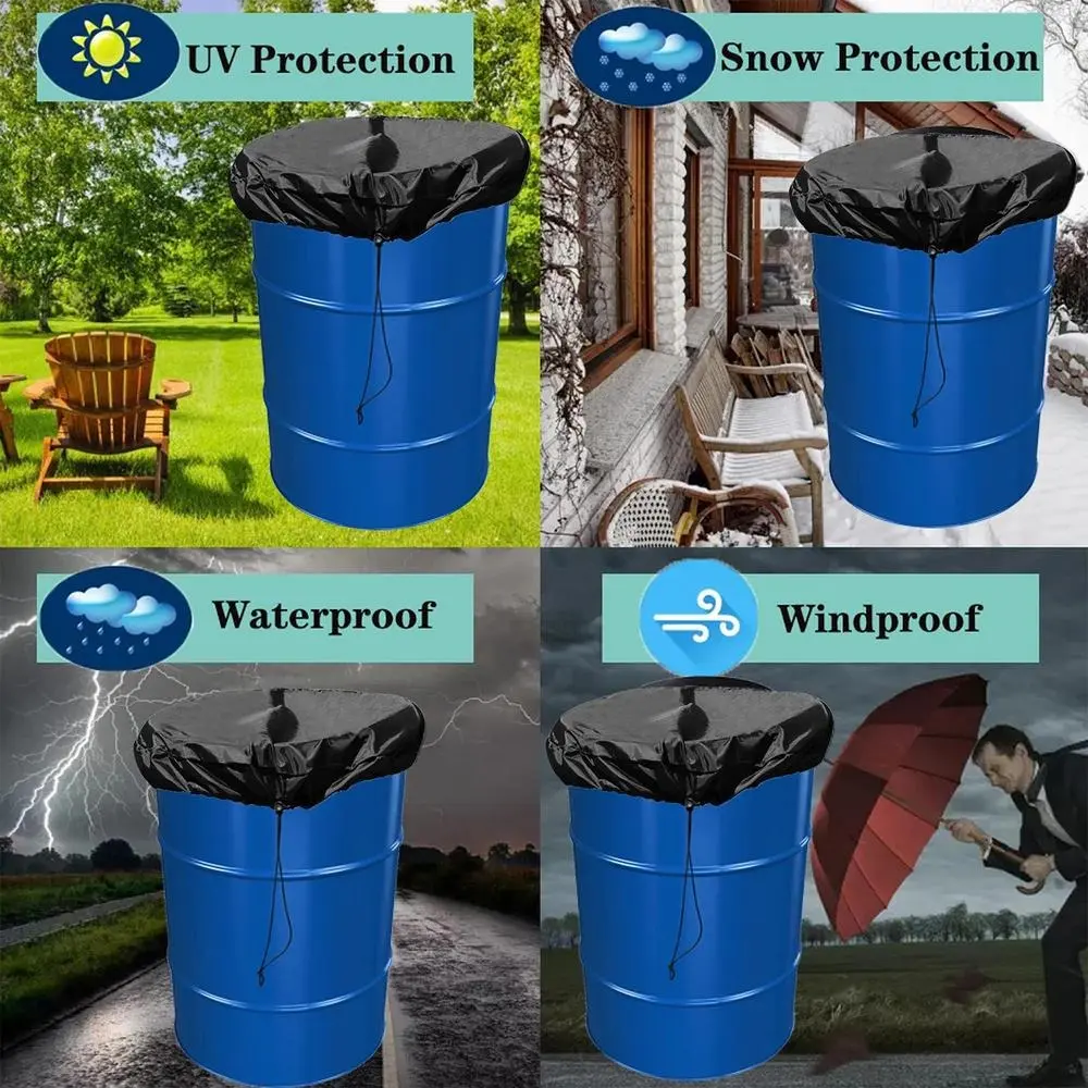 55 Gallon Drum Cover with Stretchable Adjustable Drawstring Fit Most Water Barrel and Trash Can Waterproof Rain Barrel Cover