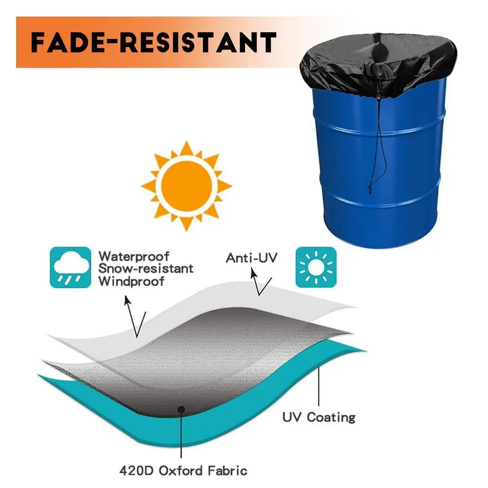 55 Gallon Drum Cover with Stretchable Adjustable Drawstring Fit Most Water Barrel and Trash Can Waterproof Rain Barrel Cover