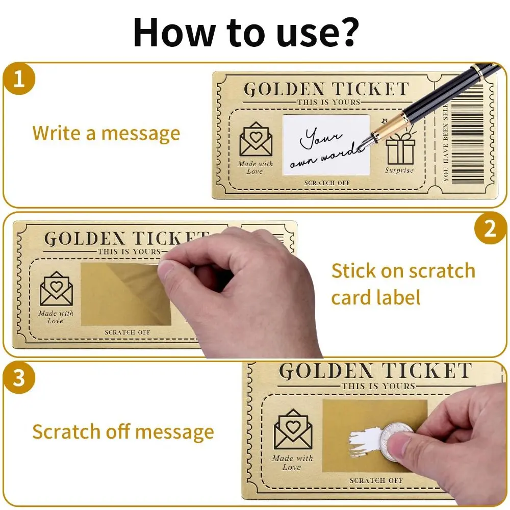 Golden Ticket Scratch-off Card with Envelope Scratch & Reveal Surprise Ticket for Writing Your Own Special for for Women Men