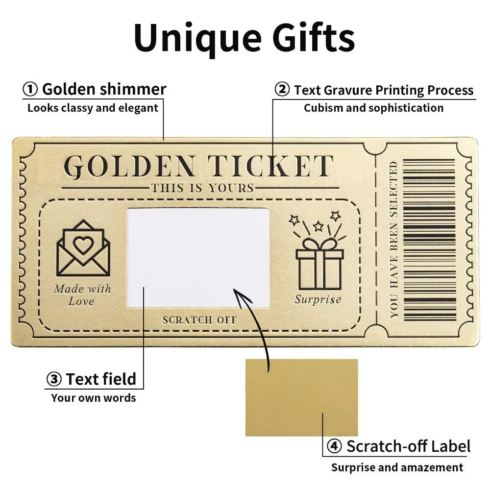 Golden Ticket Scratch-off Card with Envelope Scratch & Reveal Surprise Ticket for Writing Your Own Special for for Women Men