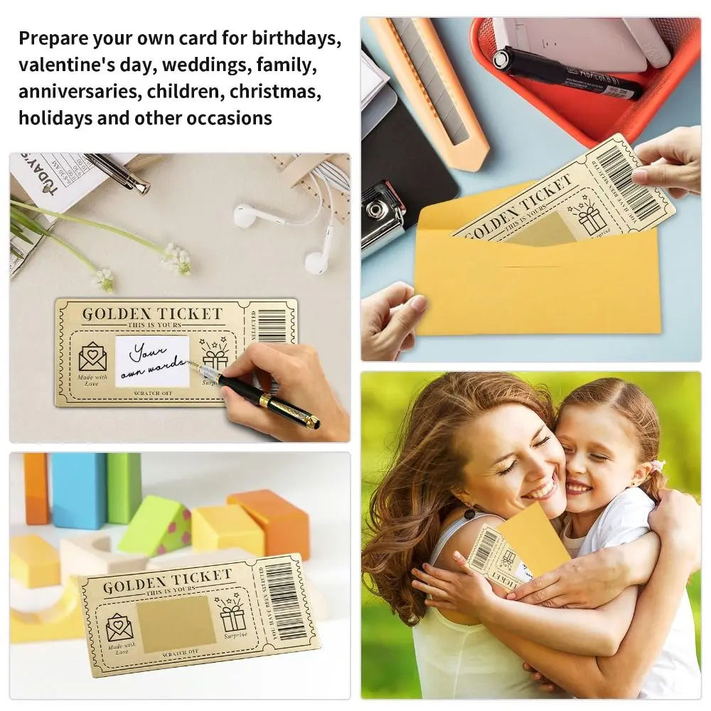 Golden Ticket Scratch-off Card with Envelope Scratch & Reveal Surprise Ticket for Writing Your Own Special for for Women Men