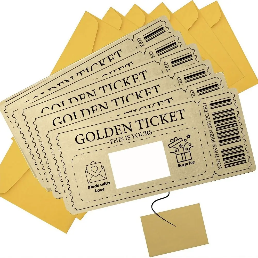 Golden Ticket Scratch-off Card with Envelope Scratch & Reveal Surprise Ticket for Writing Your Own Special for for Women Men