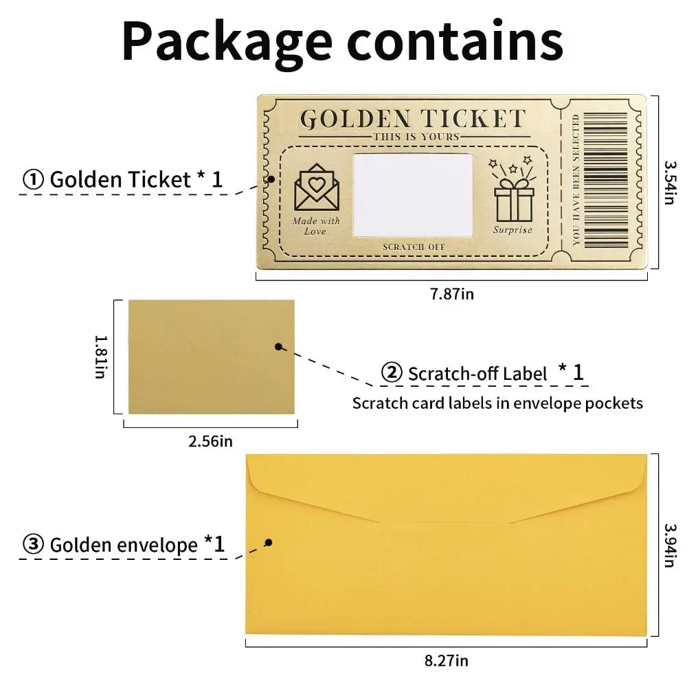 Golden Ticket Scratch-off Card with Envelope Scratch & Reveal Surprise Ticket for Writing Your Own Special for for Women Men
