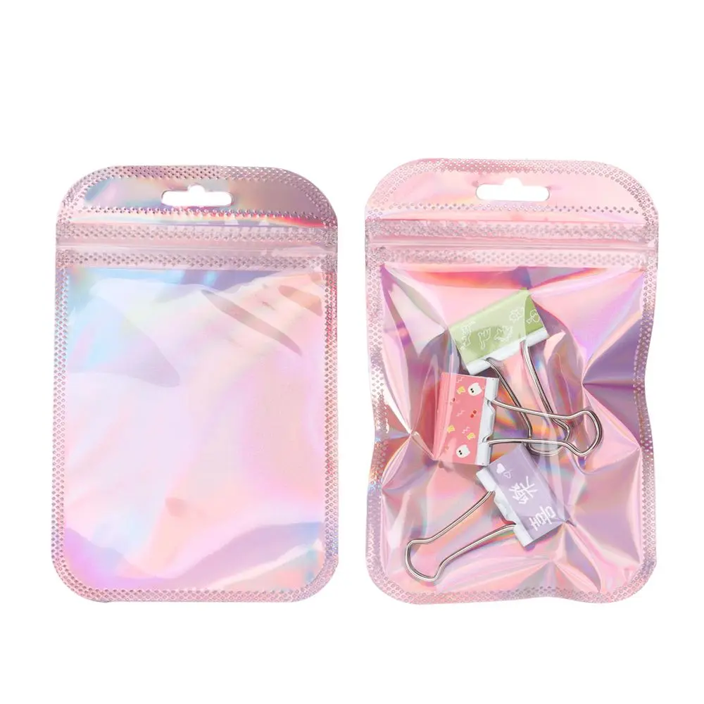 50pcs/bag Iridescent Self Sealing Pouches Transparent With Hang Hole Jewelry Display Packaging Bags