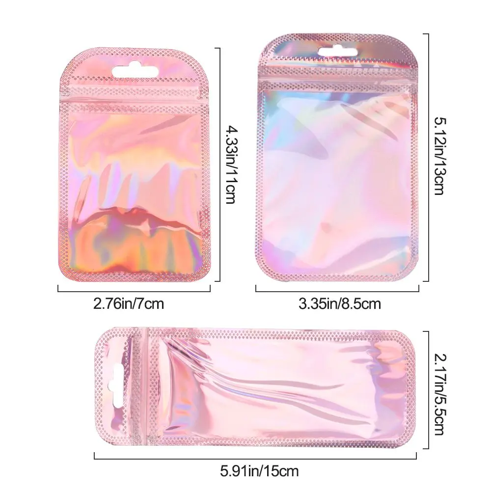 50pcs/bag Iridescent Self Sealing Pouches Transparent With Hang Hole Jewelry Display Packaging Bags
