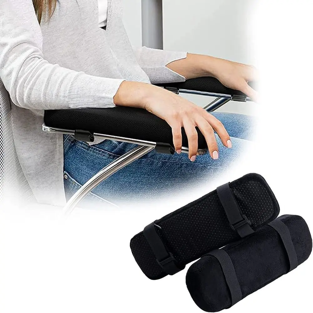 Memory Foam Chair Armrest Pads Fixed Buckle Black Arm Rest Cover Cushion Pad Forearm Pressure Relief Armrest Pads Cover