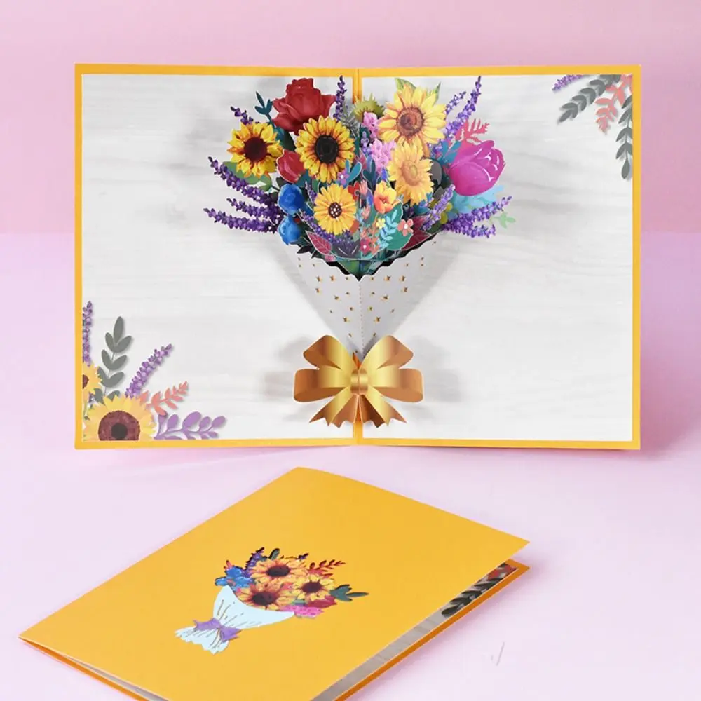 3D Bouquet Card Gift for Mothers Day Mom Wife Teacher's Day Pop Up Flower Greeting Cards Get Well Sympathy All Occasions