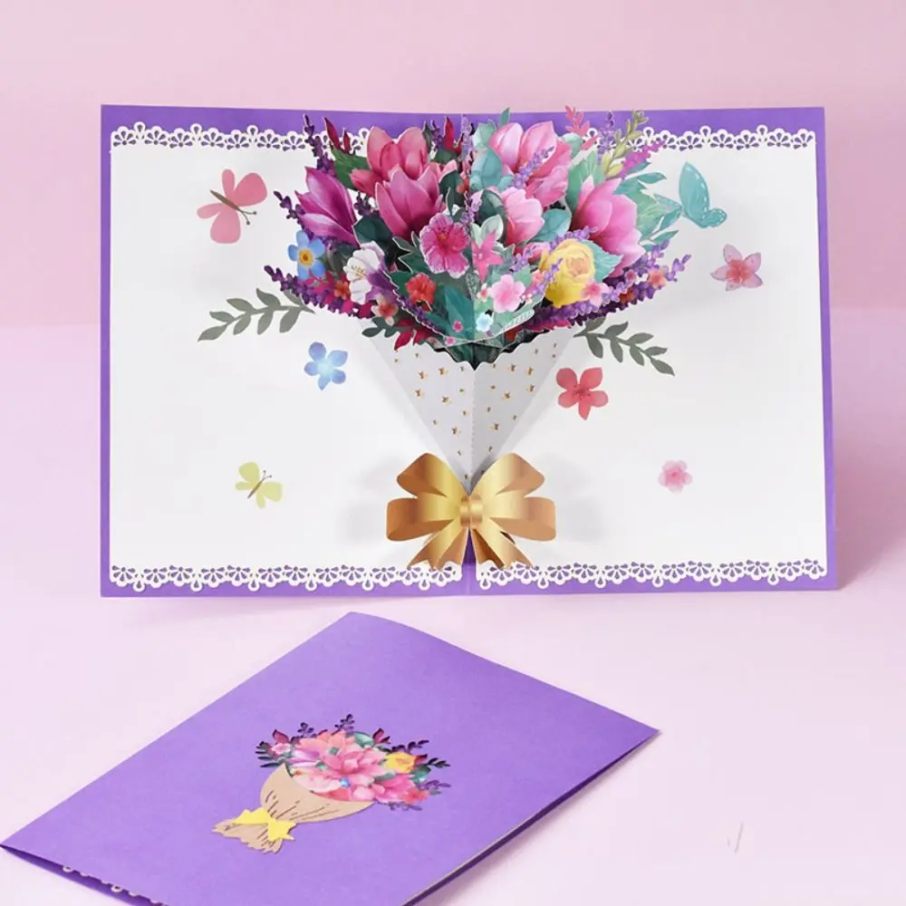 3D Bouquet Card Gift for Mothers Day Mom Wife Teacher's Day Pop Up Flower Greeting Cards Get Well Sympathy All Occasions