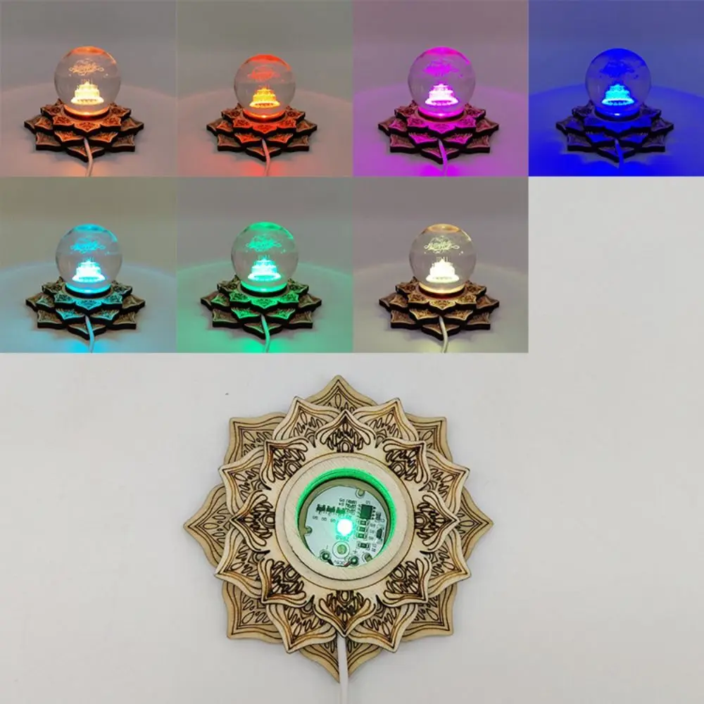 Lotus Shape Wooden Bracket Crystal Ball Stand LED 3D Night Light Crystal Ball Base Natural Stones Sphere Holder Home Decor