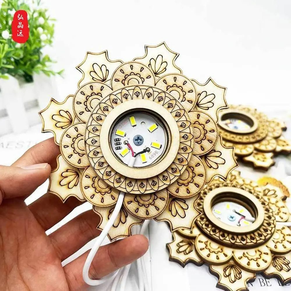 Lotus Shape Wooden Bracket Crystal Ball Stand LED 3D Night Light Crystal Ball Base Natural Stones Sphere Holder Home Decor