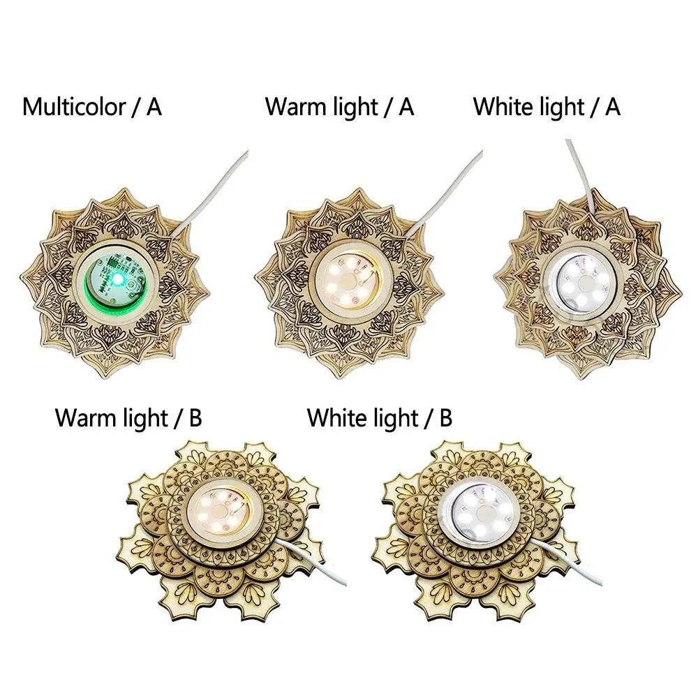 Lotus Shape Wooden Bracket Crystal Ball Stand LED 3D Night Light Crystal Ball Base Natural Stones Sphere Holder Home Decor