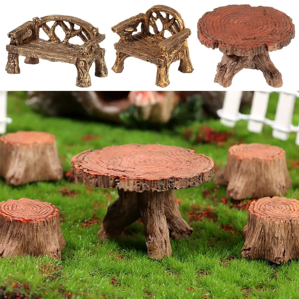 Ornament Succulents Bonsai Fairy Garden Decor Micro Landscapes Mini Bench Park Chair Figurines Miniature Stools Table