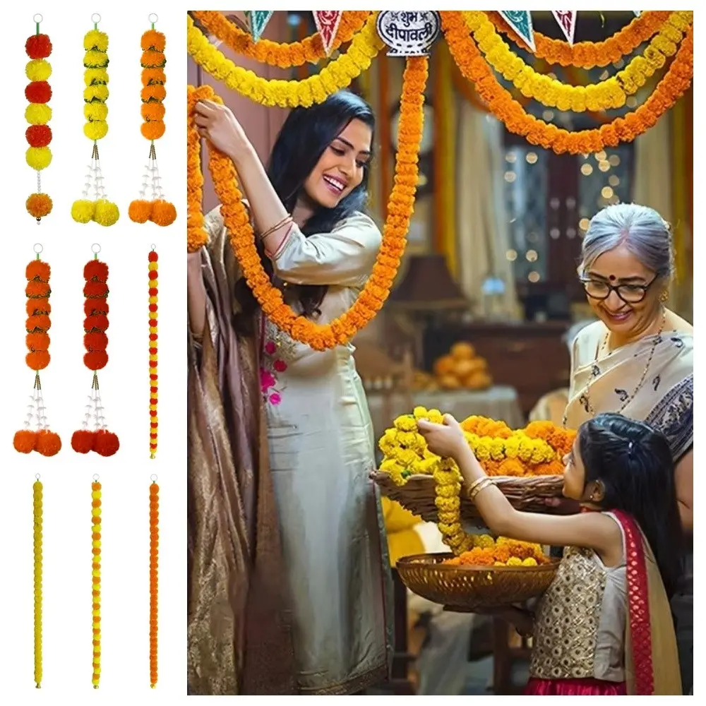 Plastic Marigold Garland​​ Artificial Flowers ​​Pooja Diwali Fiesta Pooja Marigold Flowers​​ Bendable​​ Indian Décor