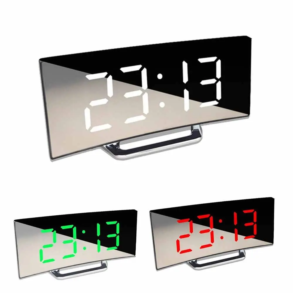 LED Digital Alarm Clock Mains Temperature Mirror Display Alarm Clock for Bedroom