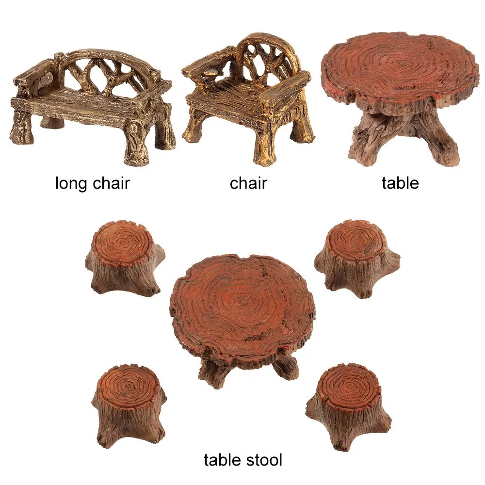 Ornament Succulents Bonsai Fairy Garden Decor Micro Landscapes Mini Bench Park Chair Figurines Miniature Stools Table