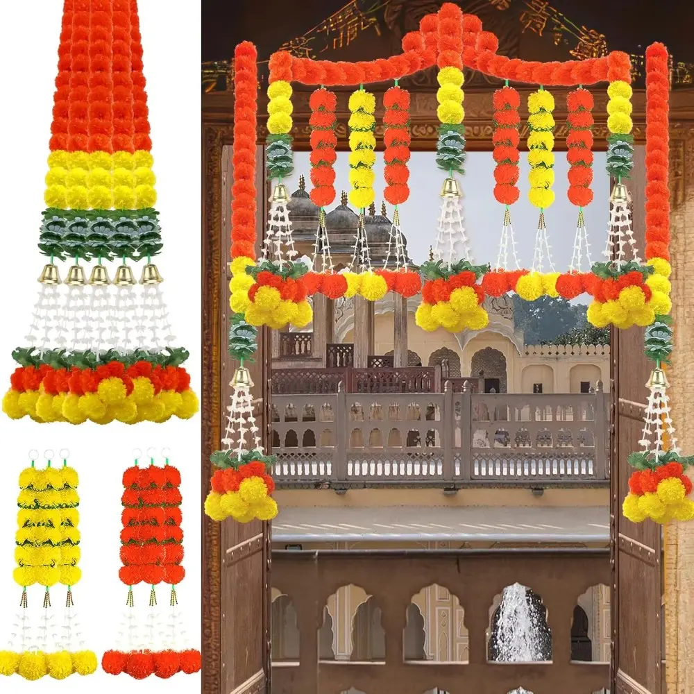 Plastic Marigold Garland​​ Artificial Flowers ​​Pooja Diwali Fiesta Pooja Marigold Flowers​​ Bendable​​ Indian Décor