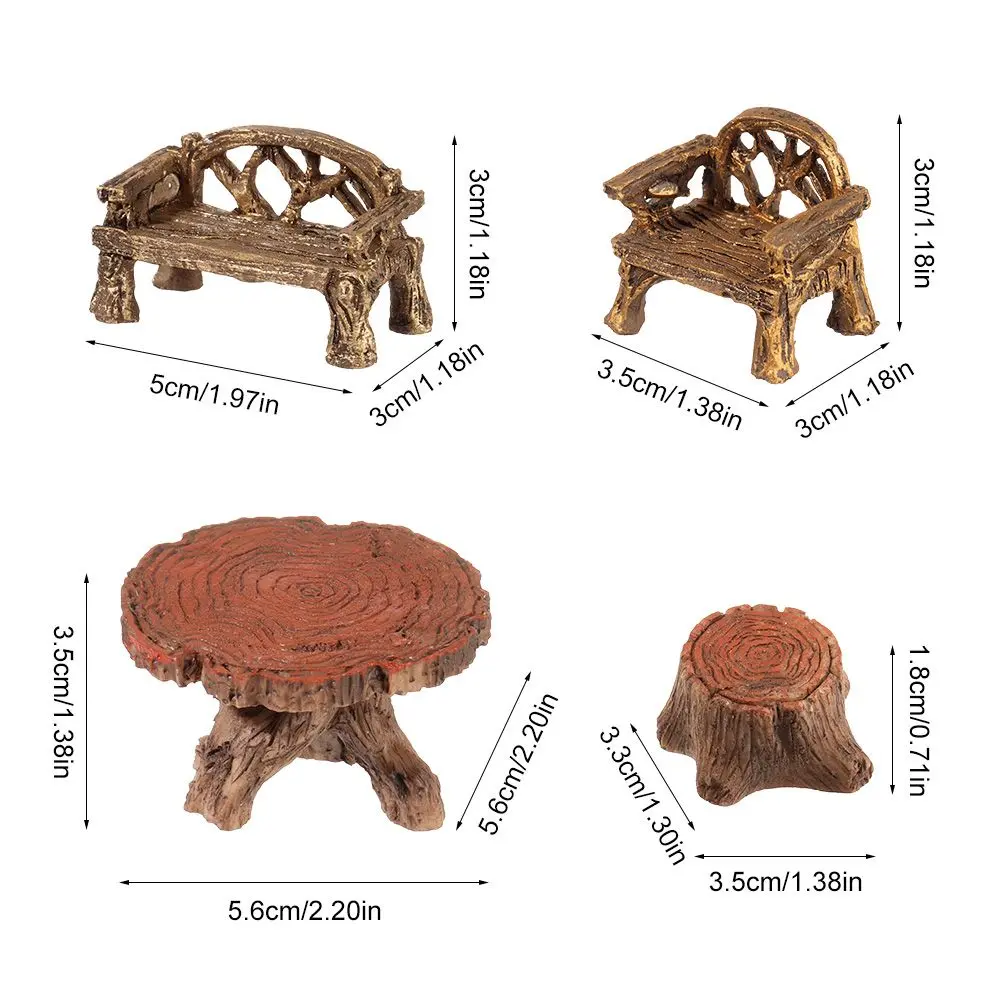 Ornament Succulents Bonsai Fairy Garden Decor Micro Landscapes Mini Bench Park Chair Figurines Miniature Stools Table